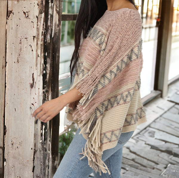 Chenille Fringe Poncho Sweater ONE SIZE