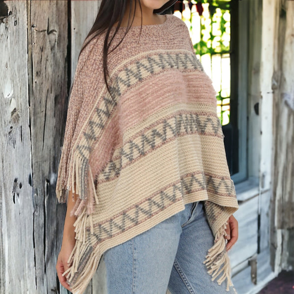 Chenille Fringe Poncho Sweater ONE SIZE