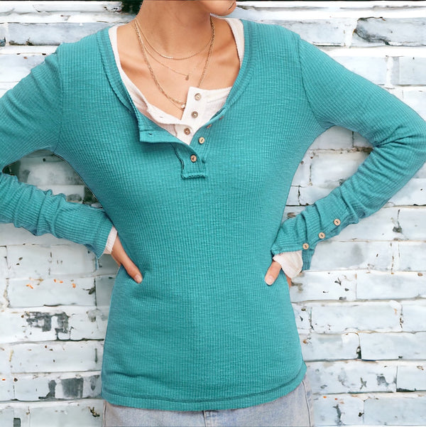 Maya Button Front Henley TURQ