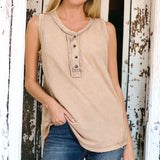 Washed Henley Tank ASH MOCHA