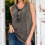 Washed Henley Tank ASH BLACK