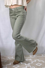 Mid Rise Color Flare Jeans Olive