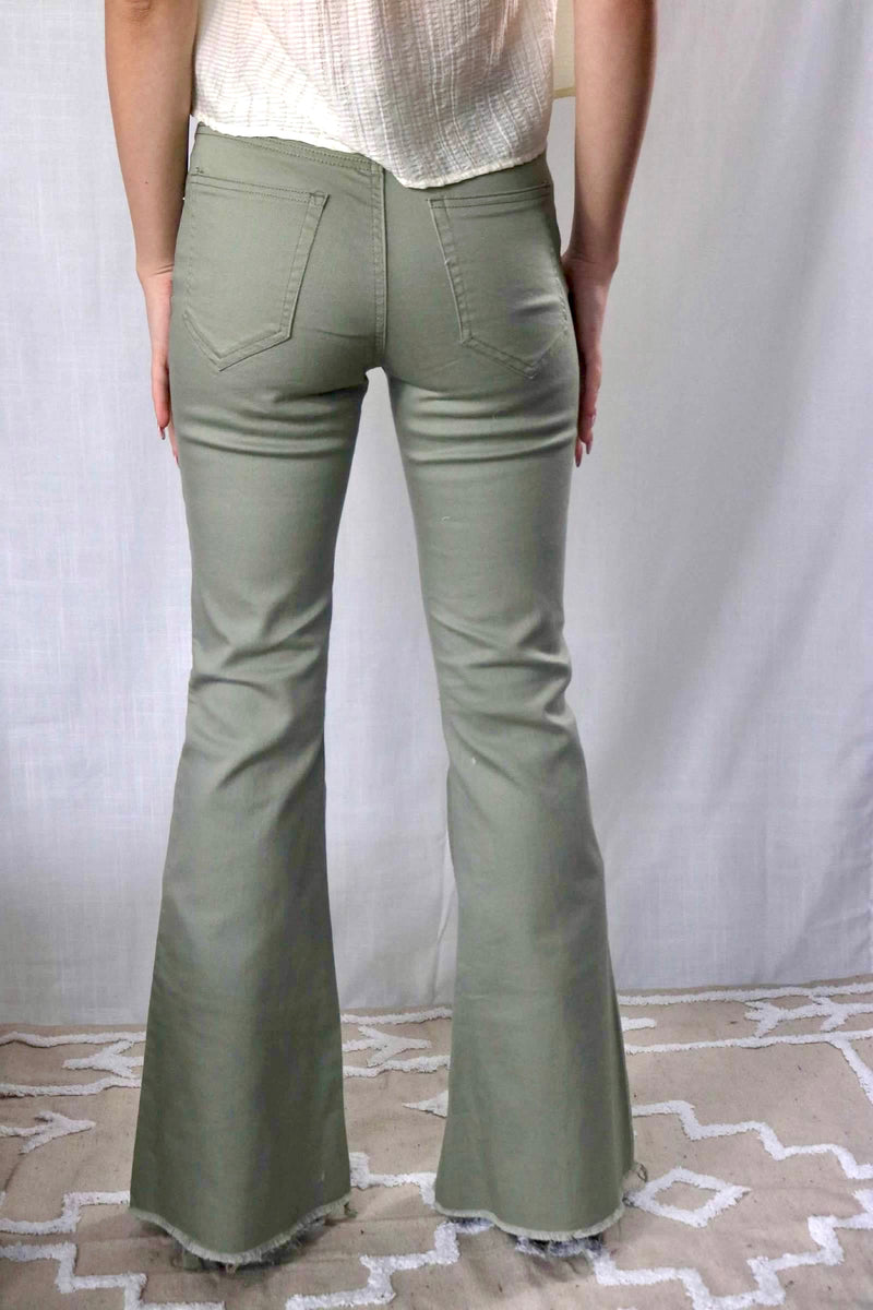 Mid Rise Color Flare Jeans Olive
