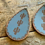Leather Cactus Drop Earrings Navy