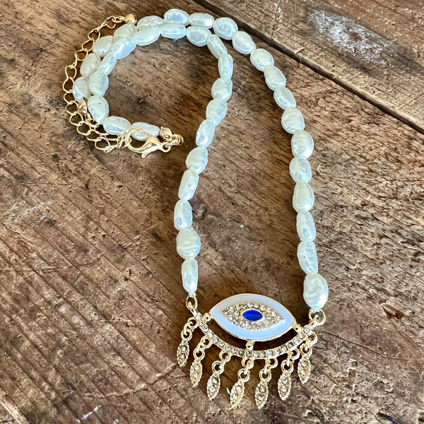 Evil Eye Pearl Choker