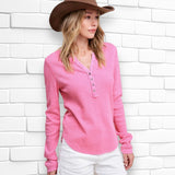 Button Front Waffle Henley Pink